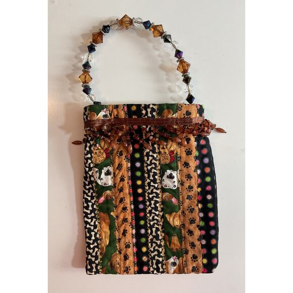 Mixed Pattern Multi Colored Small Handbag Handmade Beaded Handle - Picture 2 of 5